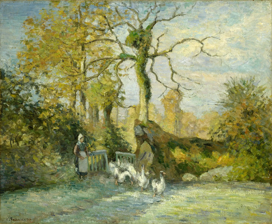 Gåsevogteren i Montfoucault (Hvid Rim) - Camille Pissarro