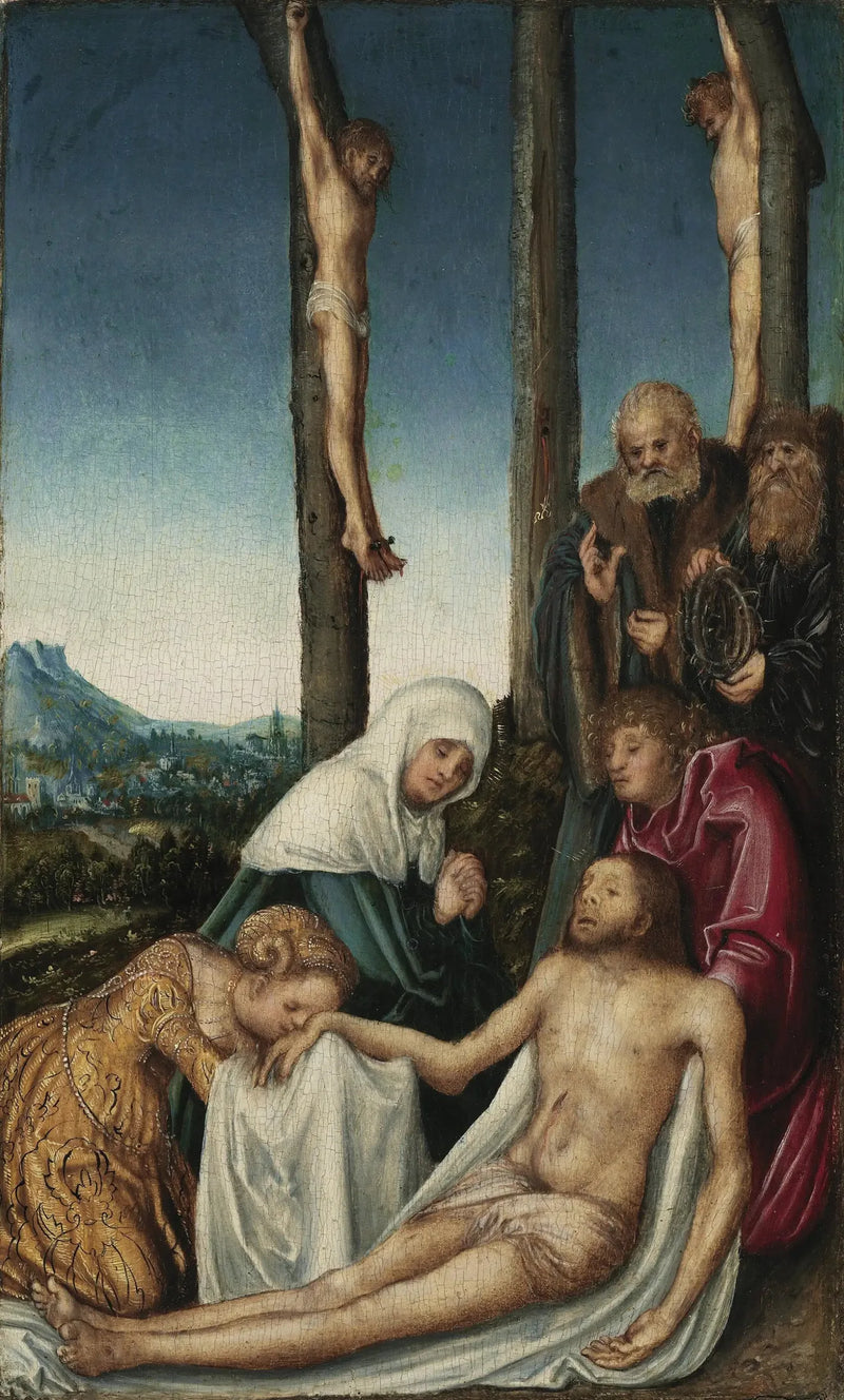 La Lamentation med de to korsfæstede røvere - Lucas Cranach den Ældre