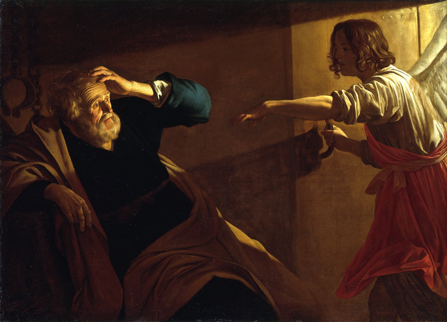 Frigivelsen af Sankt Peter fra fængslet af englen - Gerrit van Honthorst