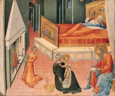 Johannes Døbers Fødsel: Detalje af predella-panelet - Giovanni di Paolo