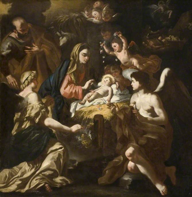 Fødselsscenen med tilbedende engle - Francesco Solimena