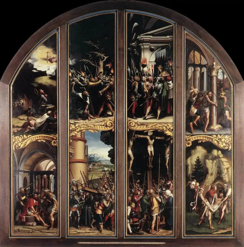 Kristi lidenskab: I oliventræet, Jesu anholdelse, Jesus foran Kajafas, Piskningen, Kraniet med tornekrone, Bæringen af korset, Korsfæstelsen, Kistlæggelsen - Hans Holbein den Yngre