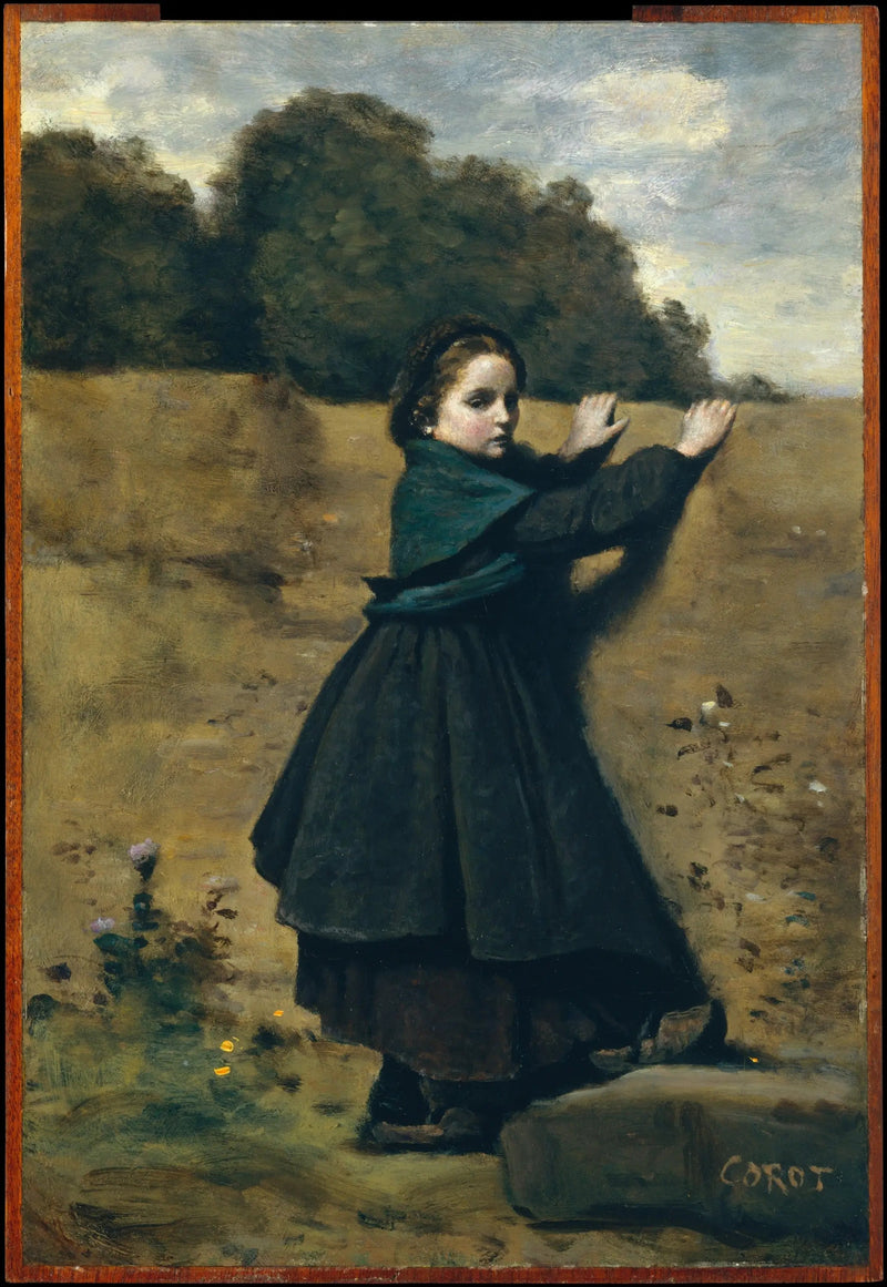 Den lille nysgerrige pige - Jean-Baptiste Camille Corot