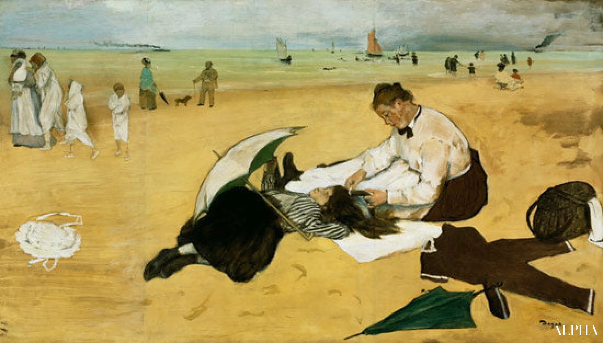 Den lille pige bliver på havstranden - Edgar Degas - Reproduktioner af malerier og højkvalitets malerier