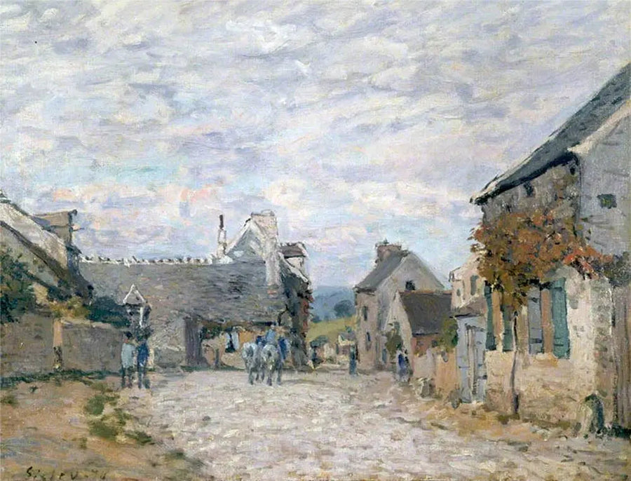 Den lille plads, landsbyens gade - Alfred Sisley