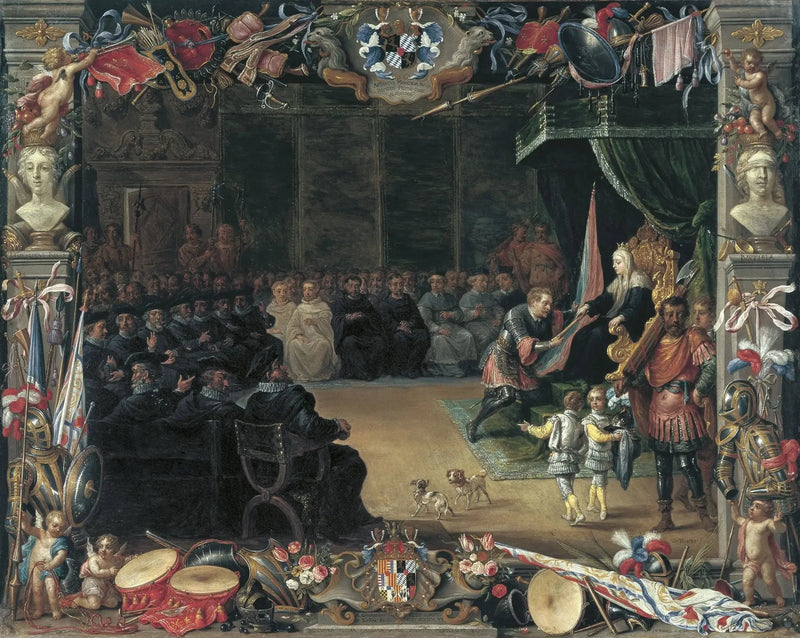 Præsentation af kaptajnens stang til Antonio de Moncada af dronningeregenten Blanca af Sicilien i 1410 - David Teniers den Yngre