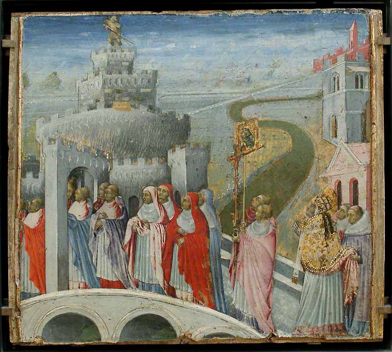 Saint Gregors procession ved Château Saint-Ange - Giovanni di Paolo