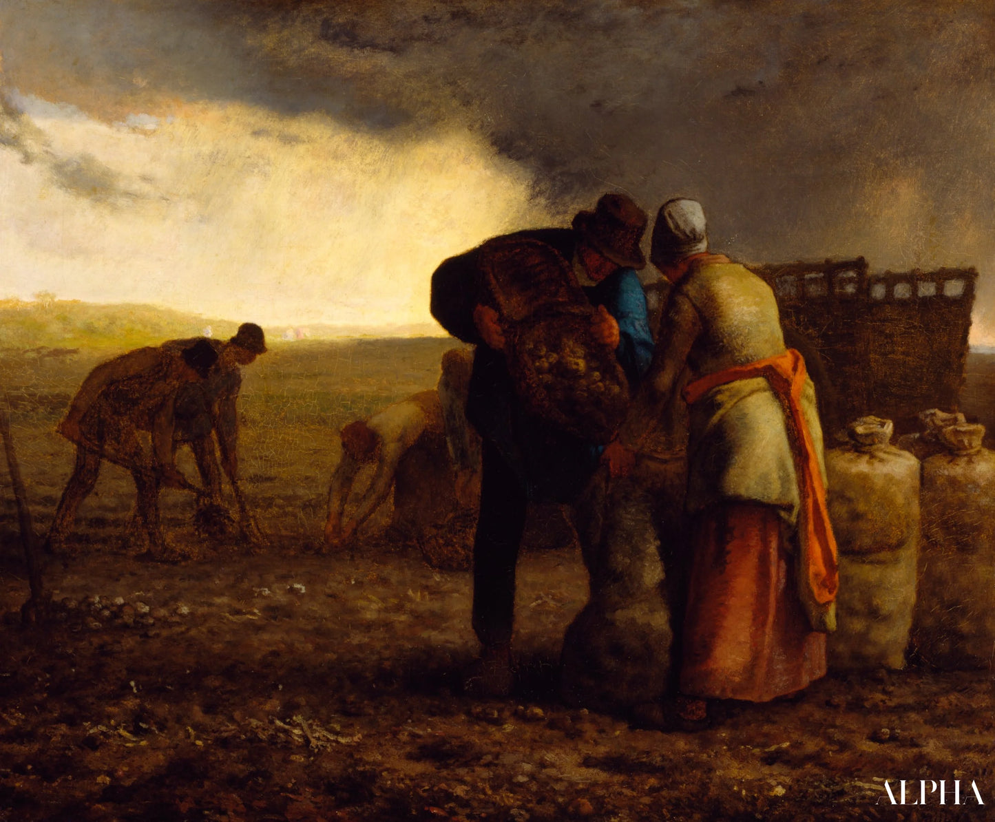 "Høst af kartofler - Jean-François Millet - Reproduktioner af malerier og højkvalitets malerier"