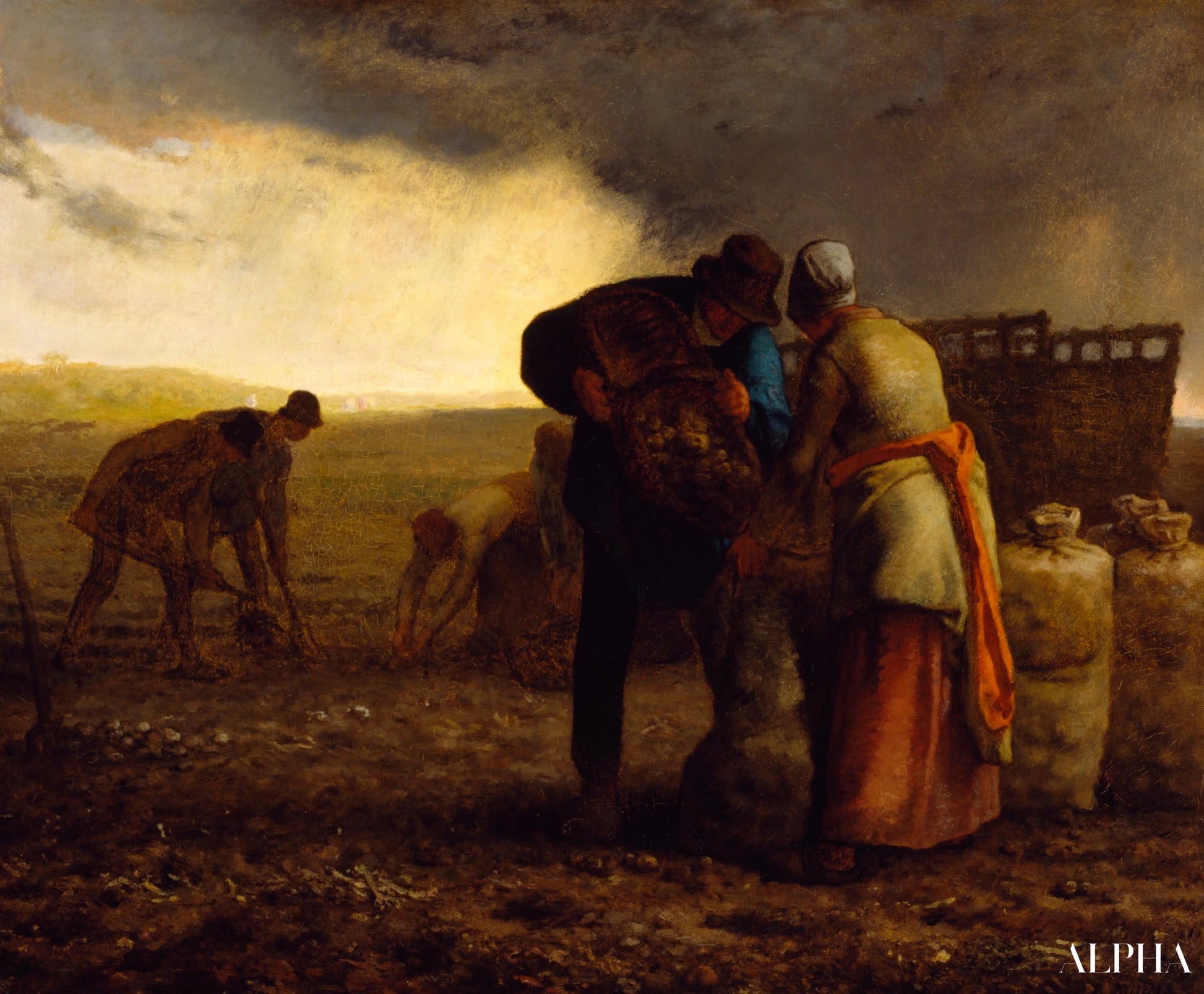 "Høst af kartofler - Jean-François Millet - Reproduktioner af malerier og højkvalitets malerier"