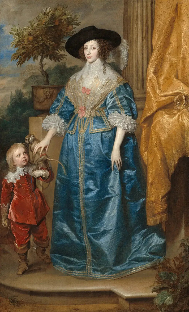 Dronning Henriette Marie og hendes søn, Sir Jeffrey Hudson - Antoine van Dyck