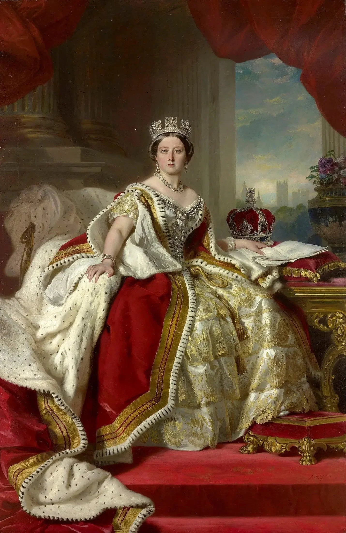 La reine Victoria en tenue de couronnement - Franz Xaver Winterhalter image 1 copie de tableau peinte à la main
