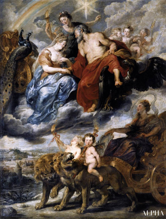 Mødet mellem Marie de Médicis og Henri IV i Lyon (Cyklen Marie de Médicis) - Peter Paul Rubens - Reproduktioner af malerier og højkvalitets malerier