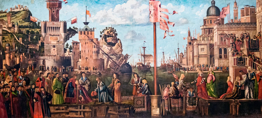 Mødet mellem de forlovede og afrejsen for pilgrimme - Vittore Carpaccio