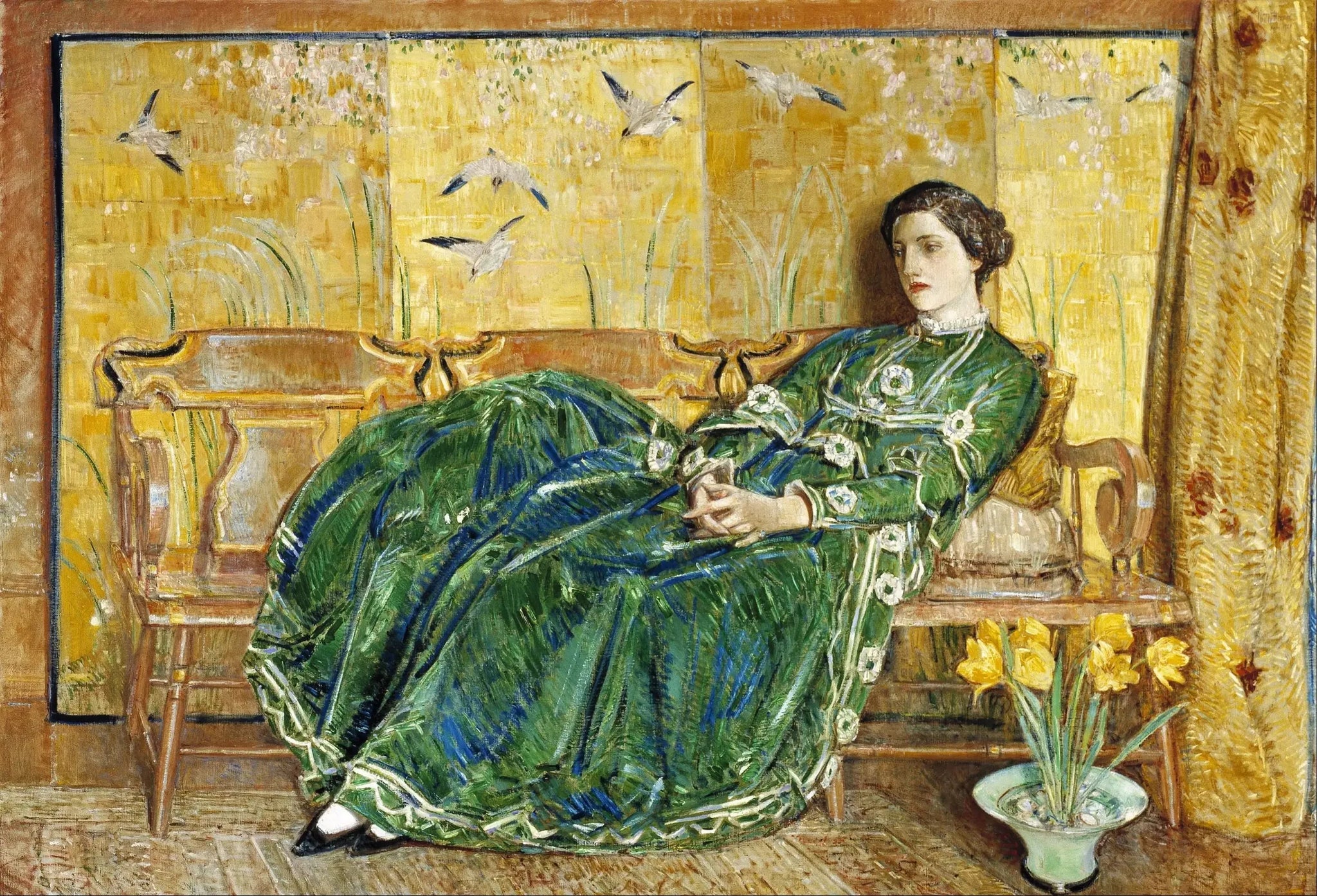 (La robe verte) - Childe Hassam image 1 reproduction de peinture à l’huile