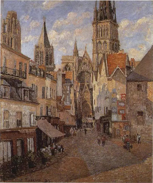 Gaden til købmanden i Rouen, slutningen af eftermiddagen - Camille Pissarro