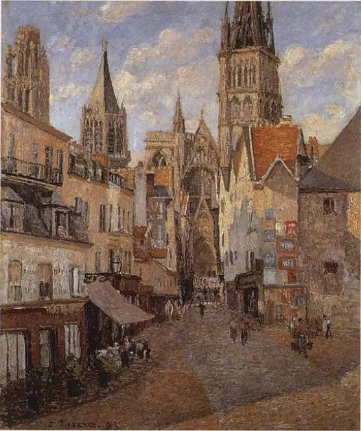 Gaden til købmanden i Rouen, slutningen af eftermiddagen - Camille Pissarro