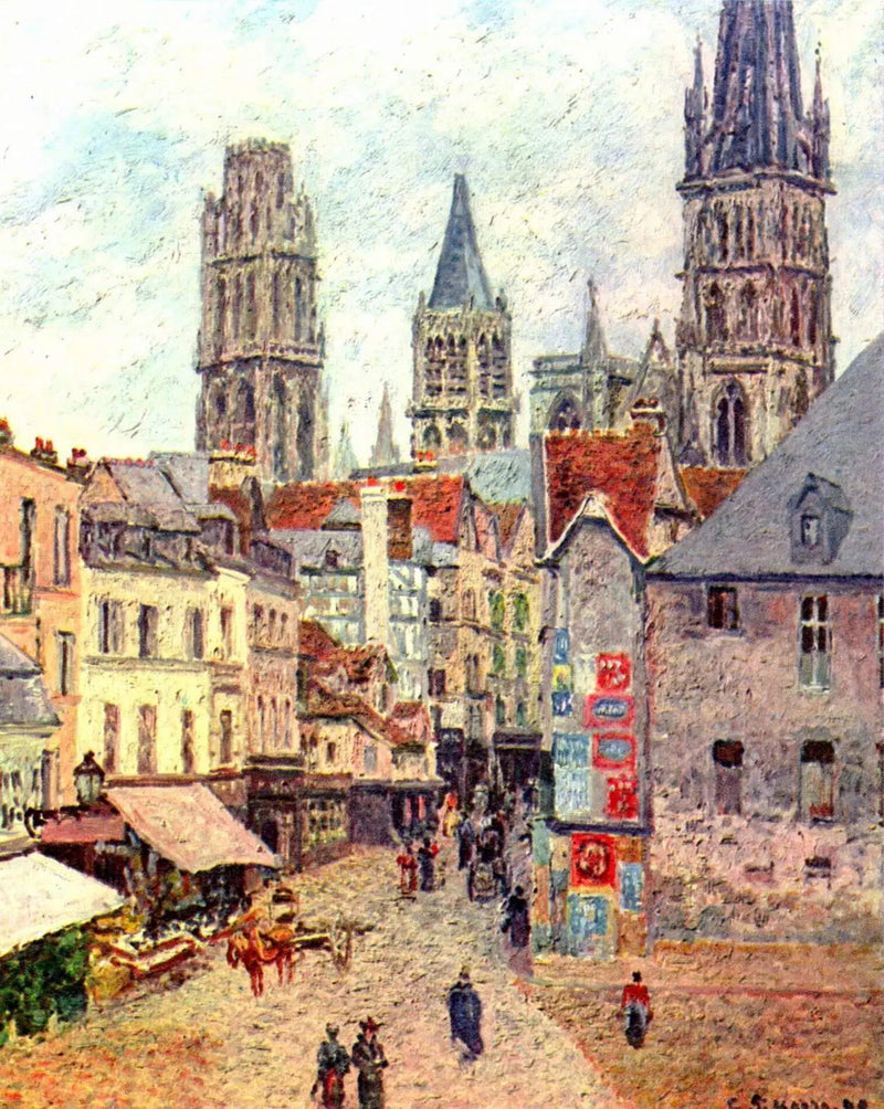Gaden til købmanden i Rouen, morgen, vådt vejr - Camille Pissarro