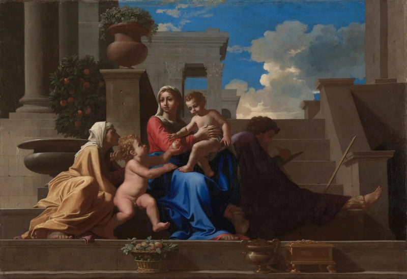 Den Hellige Familie ved trappen - Nicolas Poussin