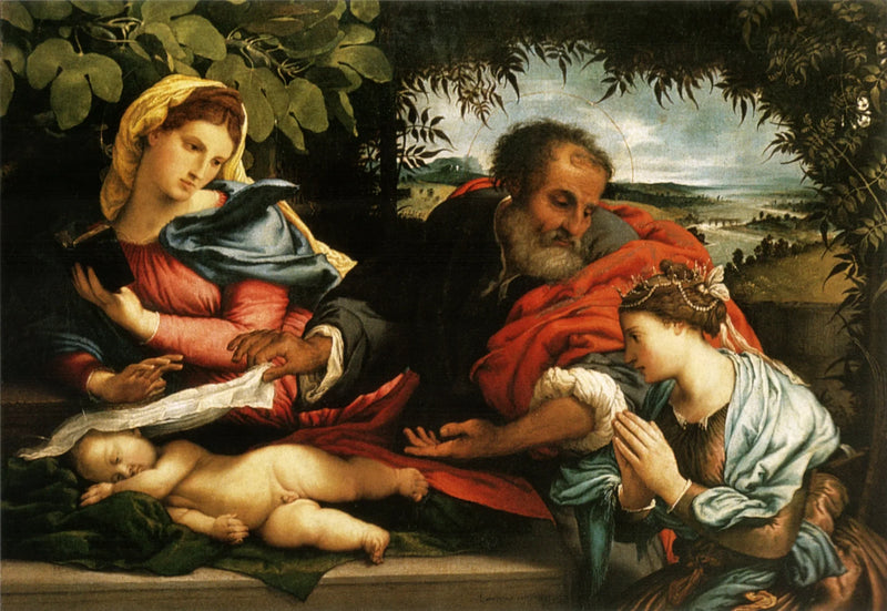 Den Hellige Familie med Saint Catherine af Alexandria - Lorenzo Lotto