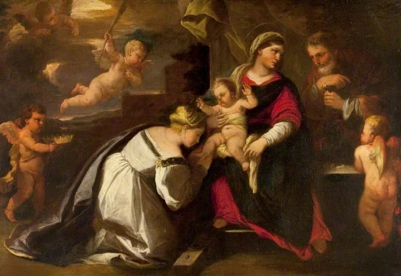 Den Hellige Familie med Saint Catherine af Alexandria - Luca Giordano