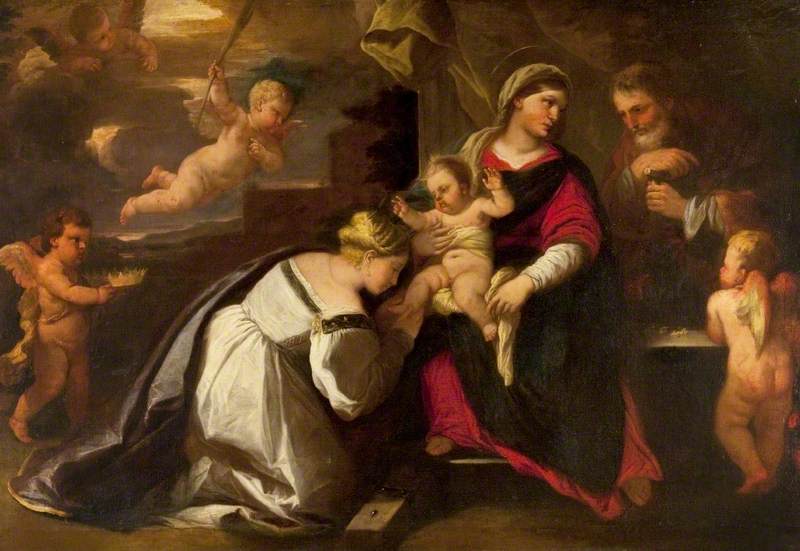 Den Hellige Familie med Saint Catherine af Alexandria - Luca Giordano