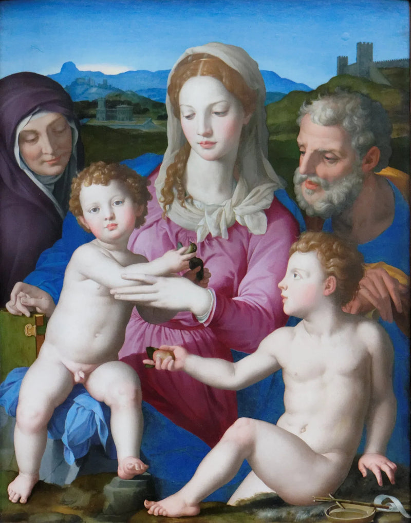 Den Hellige Familie med hellige Elisabeth og den lille hellige Johannes Døberen - Bronzino
