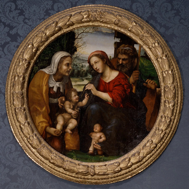 Den Hellige Familie med hellige Elisabeth og den lille hellige Johannes Døberen - Il Sodoma (Giovanni Antonio Bazzi)