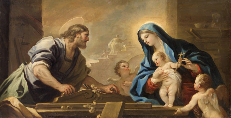Den Hellige Familie med Josef ved snedkerværkstedet - Luca Giordano