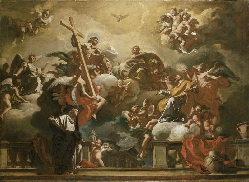 Den Hellige Treenighed med Saint Philippe Néri i herlighed - Francesco Solimena