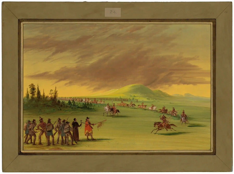 La Salle møder en gruppe af indianerkrigere Cenis i en prærie i Texas. 25. april 1686 - George Catlin