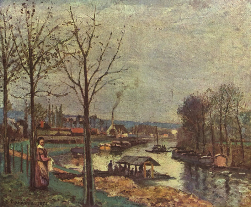 Seinen ved Port-Marly, vaskeriet - Camille Pissarro