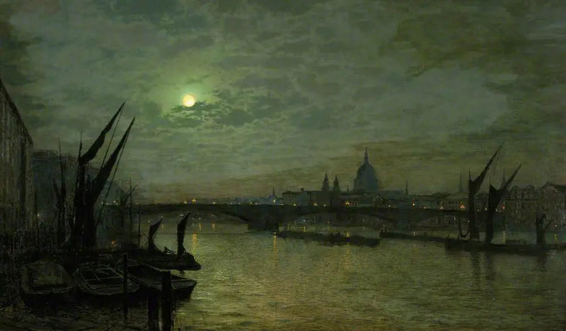 Tamise ved måneskin med Southwark-broen, London - John Atkinson Grimshaw
