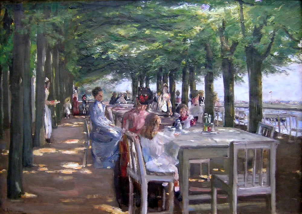 La terrasse de l'hôtel Louis C. Jacob à Nienstedten sur l'Elbe - Max Liebermann image 1 tableau peint à l’huile sur toile