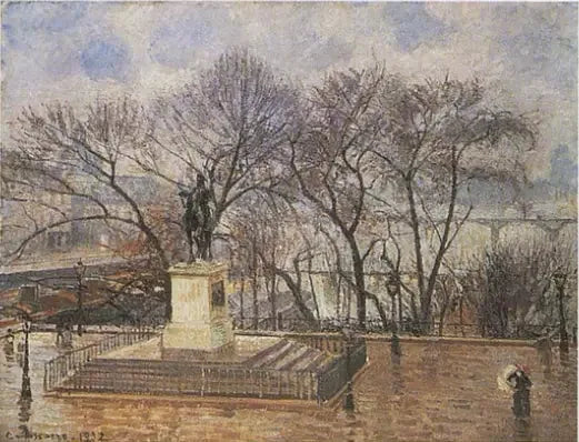 Den hævede terrasse ved Pont-Neuf, plads Henri IV: under den tidlige regn - Camille Pissarro