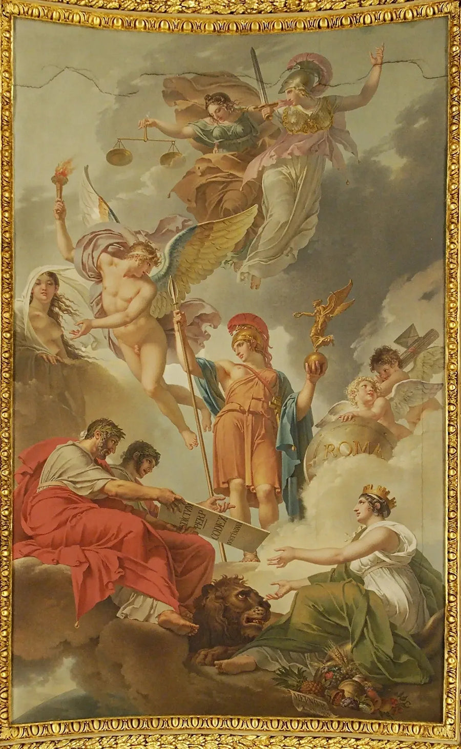 Jorden modtager kejsere Adrien og Justinian, den romerske lovkode, dikteret af naturen, retfærdigheden og visdommen - Charles Meynier