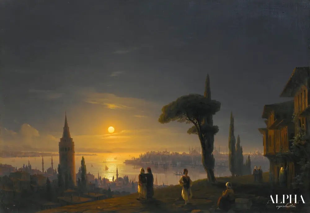 La Tour Galata au clair de lune - Ivan Aïvazovski - Reproductions de tableaux et peintures haut de gamme