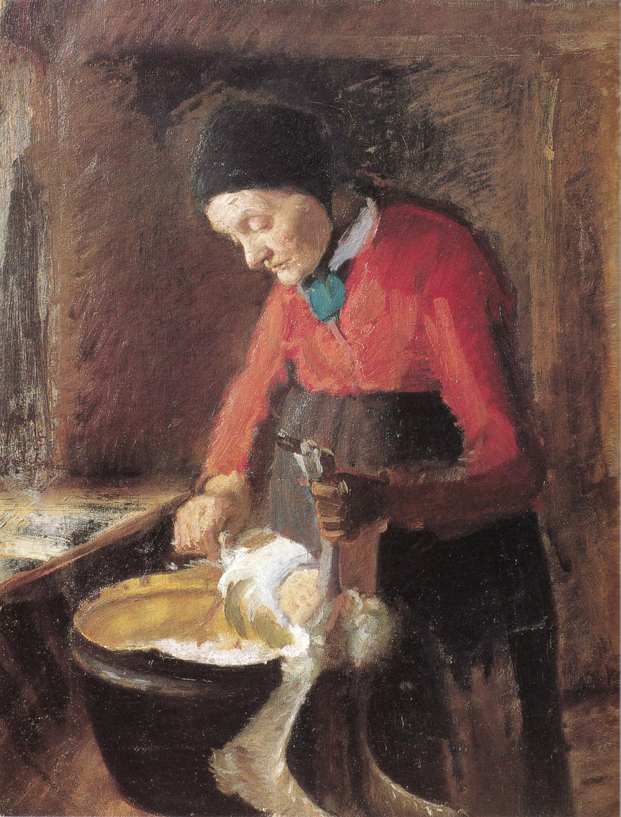 Gamle Lene plukker en gås - Anna Ancher