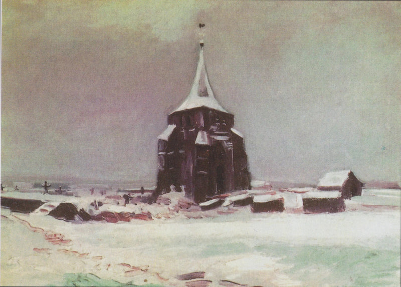 Det gamle tårn på kirkegården i Nuenen under sneen - Vincent van Gogh
