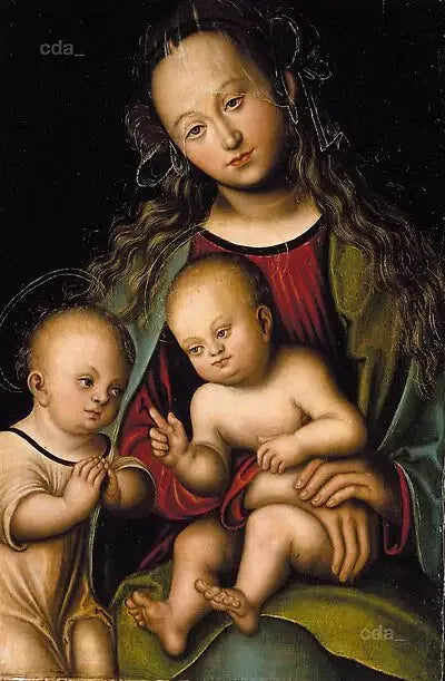Jomfruen med barnet tilbedt af den unge Johannes Døberen - Lucas Cranach den Ældre