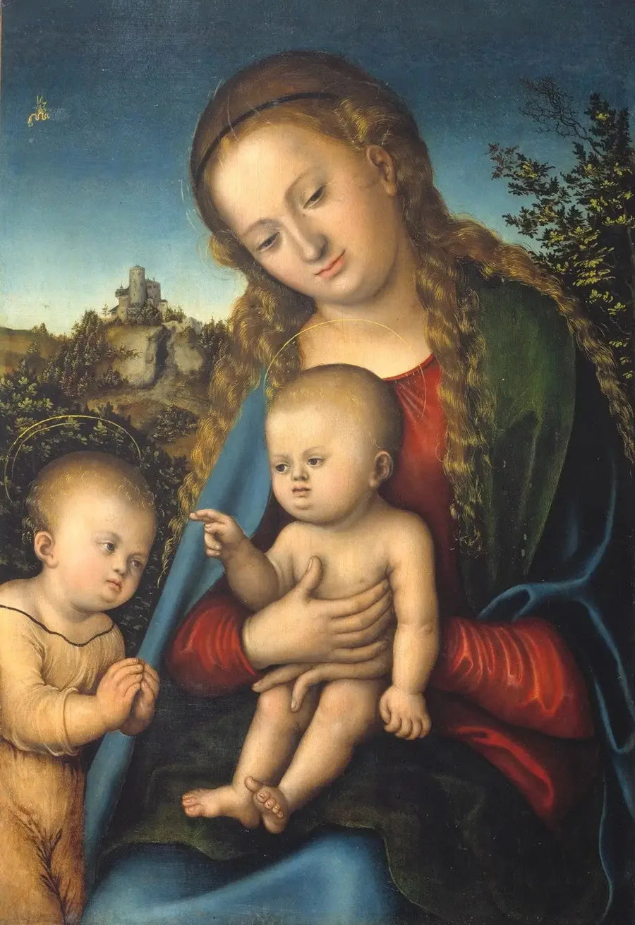 Jomfruen med barnet, tilbedt af den lille Johannes - Lucas Cranach den Ældre