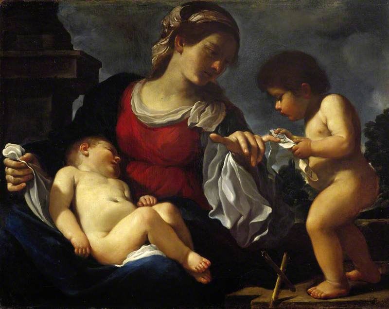 Jomfruen med barnet og den unge Johannes Døberen - Guercino