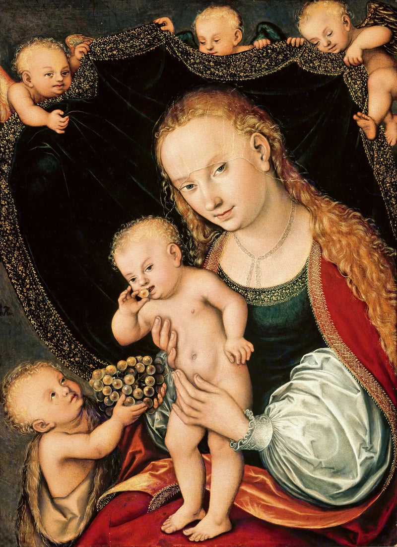 Jomfruen med barnet med den lille Johannes Døberen og engle - Lucas Cranach den Ældre