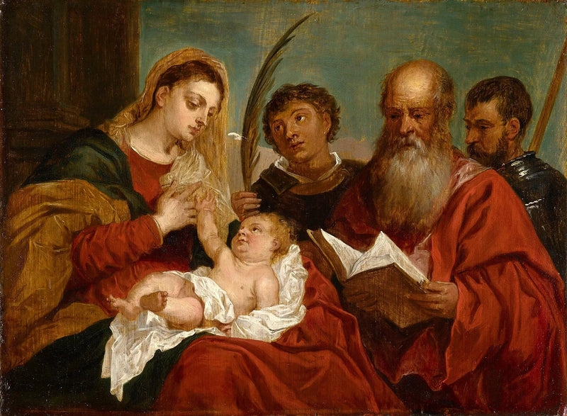 Jomfruen med barnet med de hellige Stefan, Jerome og Maurice - David Teniers den Yngre