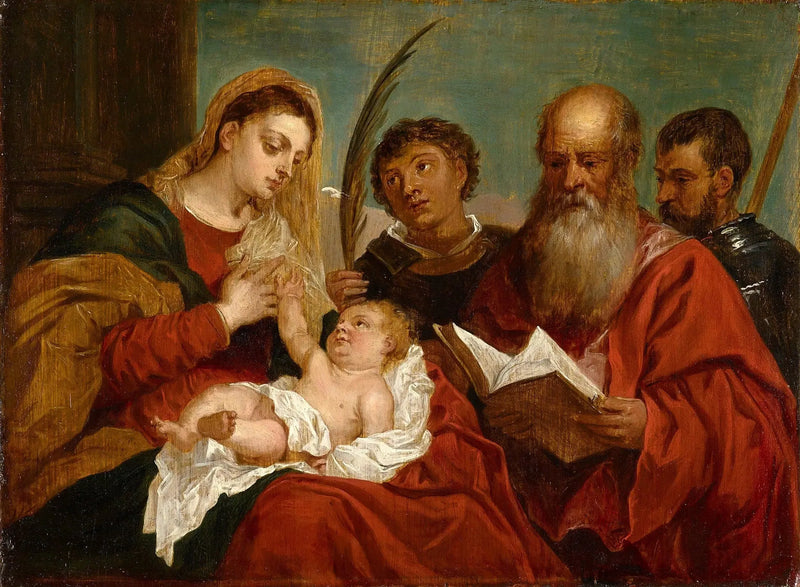 Jomfruen med barnet med de hellige Stefan, Jerome og Maurice - David Teniers den Yngre
