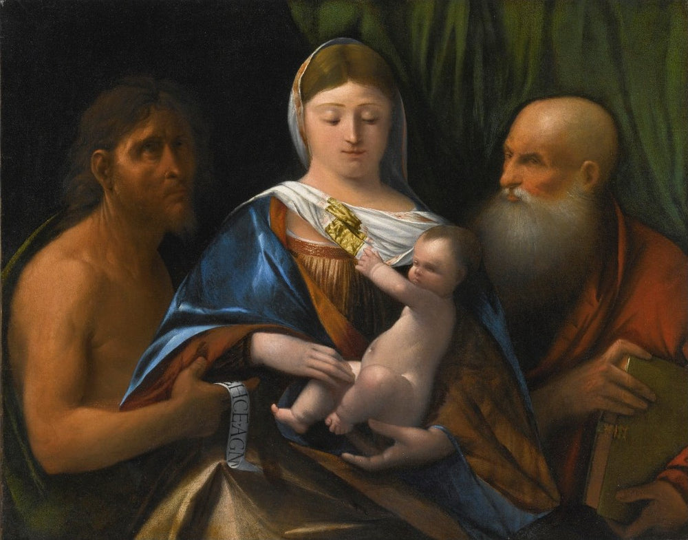 La Vierge à l'Enfant avec les saints Jean-Baptiste et Jérôme. - Dosso Dossi image 1 reproduction d’œuvre d’art à l’huile