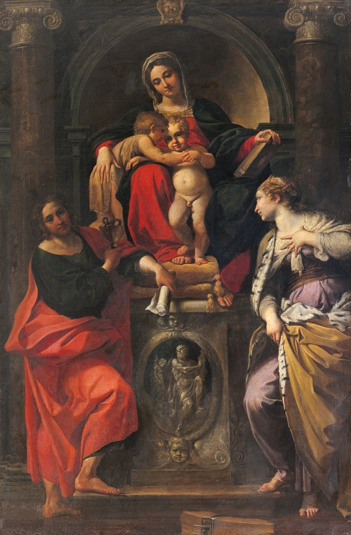 Jomfruen med barnet med helgenerne Johannes Døberen, Johannes Evangelisten og Sankt Katharina - Annibale Carracci