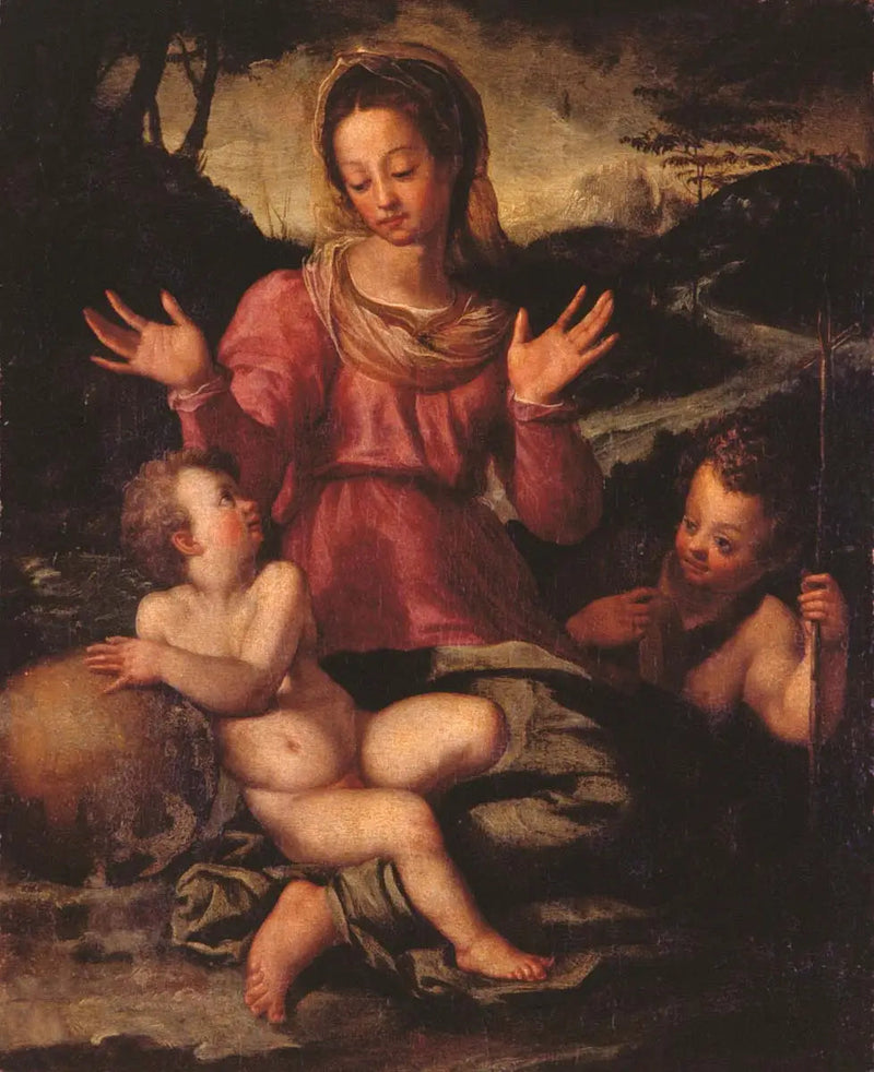 Jomfruen med barnet og Sankt Johannes Døberen - Andrea del Sarto