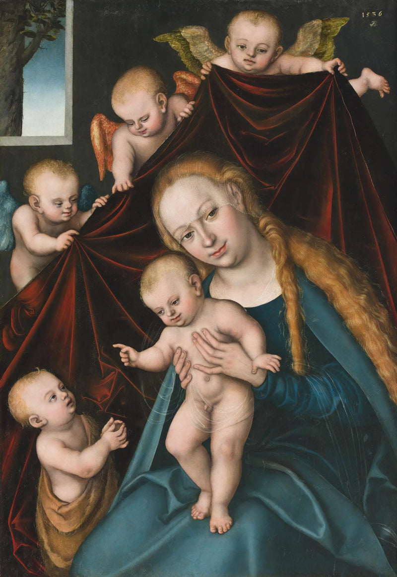 Jomfruen med barnet med den lille Johannes Døberen og engle - Lucas Cranach den Ældre