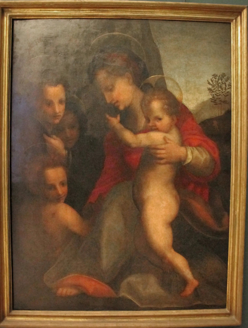 Jomfruen med barnet med den hellige Johannes og engle - Andrea del Sarto