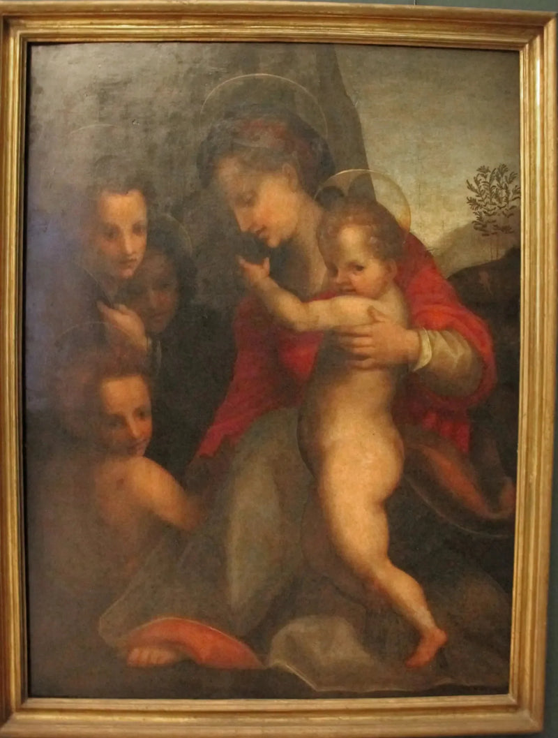 Jomfruen med barnet med den hellige Johannes og engle - Andrea del Sarto